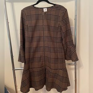 CAbi Brown and Black A-Line Dress/Cardigan with 3/4 Bell Sleeves